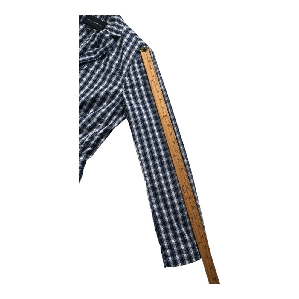 Banana Republic M Navy blue White Plaid Shirt Jacket Schoolboy Career Preppy - Picture 9 of 14